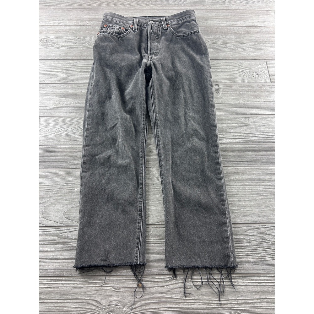 Levis 501 Original Fit Jeans Faded Black Raw Hem Straight Leg W26 L26 36200-0211